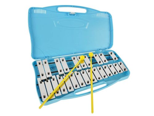 Angel AX-25N2 Glockenspiel – 25 Nickel-Stäbe, 2 Oktaven G2 bis G4, mintblauer Kunststoffkoffer, 2 Schlägel inklusive