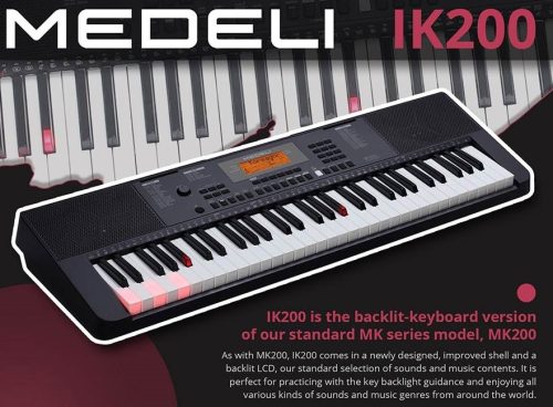 Medeli IK200 Beleuchtetes Keyboard mit 61 Anschlagdynamischen Tasten, 585 Klangfarben, 202 Styles, 157 Songs – Lichtführung und Lernsystem für Einfaches Lernen
