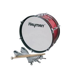   Hayman JMDR-1607 Tobă de bass de marș pentru juniori – 16"x7", roșie cu accesorii albe, curele de umăr incluse