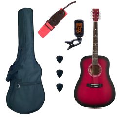   SX SD104GRDS Basic2, Akusztikus Gitár Szett, Piros Sunburst, Fényes Felület, Dreadnought