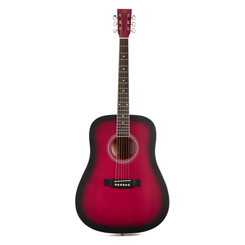 SX SD104RDS Akusztikus Gitár, piros sunburst, matt felület