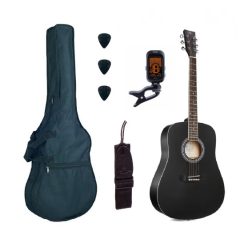   SX SD104GBK Basic2 – set chitară acustică dreadnought negru lucios, cu husă, acordor digital, curea și 3 pene