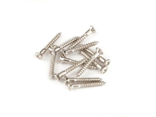 0016188049 Fender Genuine Replacement Part strap button mounting screws, 6 x 1, oval head, chrome, 12 pcs