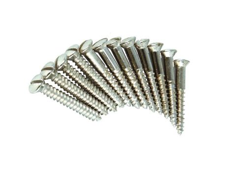 0018371049 Fender Genuine Replacement Part bridge mounting screws, vintage '52 Tele, 6 x 1 slotted, nickel, 12 pcs