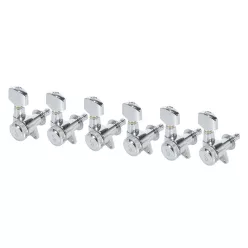   0202200150 Schaller M6 135° machine heads 6L with small metal pegs, staggered locking shaft, chrome