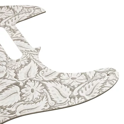 0991357005 Fender  Waylon Jennings embossed leather pickguard, 5 screw holes for '50s Tele, white