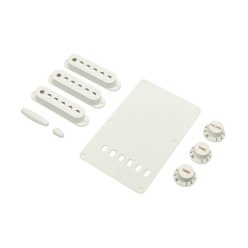   0991362000 Fender Genuine Replacement Part strat accessory kit, contains pot knobs, switch tip, backplate, pickup covers, white