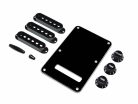 0991363000 Fender Genuine Replacement Part strat accessory kit, contains pot knobs, switch tip, backplate, pickup covers, black