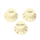 0991369002 Fender Genuine Replacement Part strat knobs, left-handed, 1V + 2T, aged white