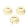 0991369002 Fender Genuine Replacement Part strat knobs, left-handed, 1V + 2T, aged white