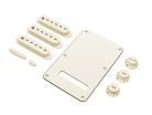 0991395000 Fender Genuine Replacement Part strat accessory kit, contains pot knobs, switch tip, backplate, pickup covers, parchment