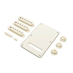   0991395000 Fender Genuine Replacement Part strat accessory kit, contains pot knobs, switch tip, backplate, pickup covers, parchment