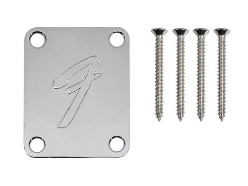 0991448100 Fender Genuine Replacement Part neck plate American Vintage '70s, for guitar and bass, 'F-logo', chrome