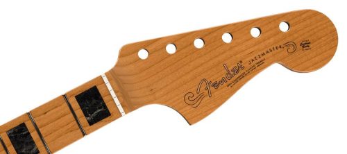 0992202920 Fender Genuine Replacement Part roasted maple Jazzmaster neck, block inlay, 22 medium jumbo frets, 9.5" radius maple fretboard, MIM