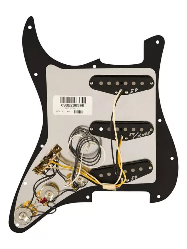 0992236506 Fender  Pre-wired Strat Pickguard, Pure Vintage '59 SSS w/RWRP middle, 11 screw holes, black