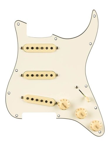 0992237509 Fender  Pre-wired Strat Pickguard, Pure Vintage '65 SSS w/RWRP middle, 11 screw holes, parchment