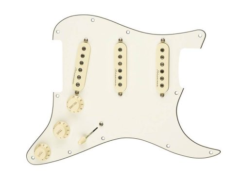 0992346509 Fender Pre-Wired Strat Pickguard Hot Noiseless SSS, 11 screw holes, parchment