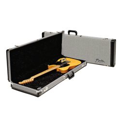   0996101406 Fender  deluxe case for electric guitar, leather handle and ends, black tweed & black interior