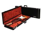 0996102406 Fender  deluxe case for electric guitar, leather handle and ends, black tolex & orange plush interior