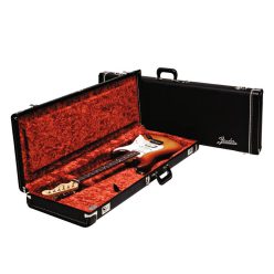   0996102406 Fender  deluxe case for electric guitar, leather handle and ends, black tolex & orange plush interior