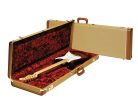 0996103400 Fender  deluxe case for electric guitar, leather handle and ends, tweed & red poodle plush interior