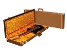 0996108422 Fender  deluxe case for electric guitar, leather handle and ends, brown tolex & gold plush interior