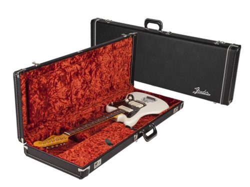 0996112406 Fender  deluxe case for Jaguar/Jazzmaster/Toronado/Jagmaster, leather, black tolex & orange plush interior