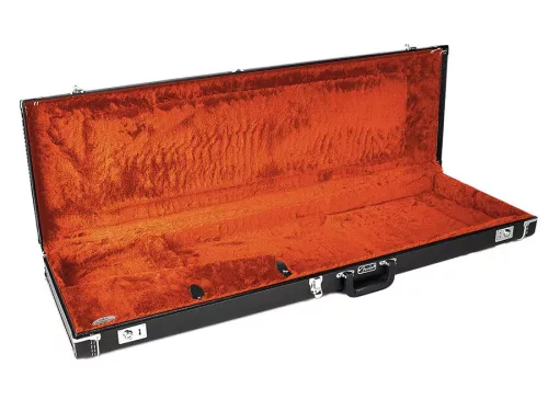 0996172406 Fender  deluxe case for Jazz Bass®/Jaguar Bass, leather handle and ends, black tolex & orange plush interio