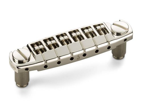 12350100 Schaller  Signum guitar bridge with locking studs, 10,5mm spacing, 12" radius, nickel