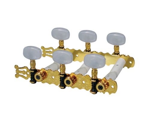 129-G Boston  machine heads for classic guitar, nylon shaft, 3x left+3x right, 70mm, gold, pearloid buttons