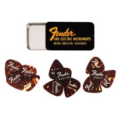   1980351010 Fender  fine electric pick tin, 351 shape, assorted gauges, 12 pieces