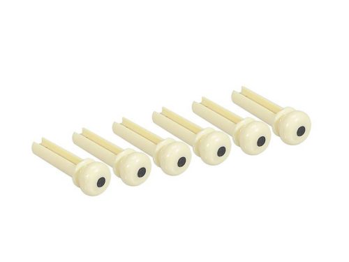 2130 Boston  bass bridge pins, plastic, 6-pack, ivory with black dot