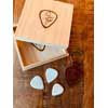 3-wood-CP ChickenPicks  luxury wooden box w/ 3 guitar picks + leather pouch