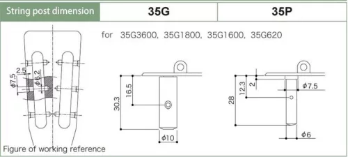 35G-1800-BB Gotoh  machine heads for classic guitar, nylon shaft, 3x left+ 3x right, 70 mm, black button