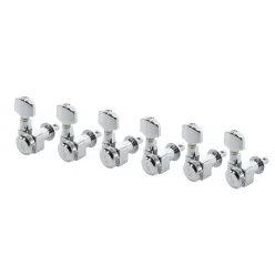   5602200150 Schaller Original F-Series machine heads 6L with small metal pegs, staggered locking shaft, chrome