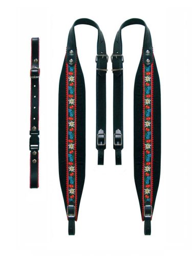 60-M-TVB Boston  accordion straps pair, 48-72 bas, tirol 82-87 x 6,0cm, backstr, "tiroler", leather & black velvet