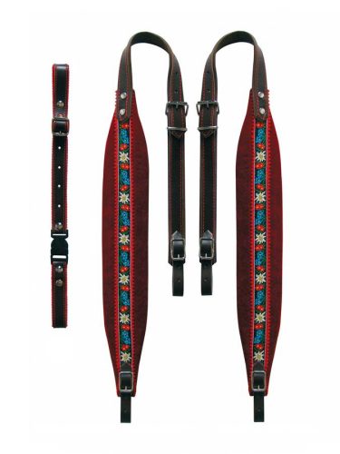 60-M-TVR Boston  accordion straps pair, 48-72 bas, tirol 82-87 x 6,0cm, backstr, "tiroler", leather & red velvet