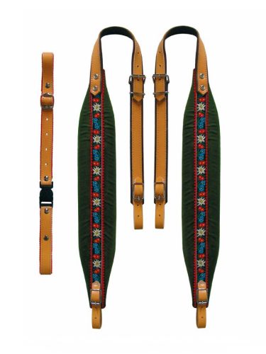 70-L-TVG Boston  accordion straps pair, 80-96 bas, tirol 95-102 x 7,0cm, backstr, "tiroler", leather & olive green v