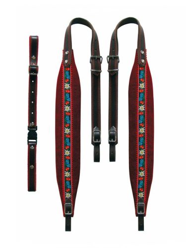 70-L-TVR Boston  accordion straps pair, 80-96 bas, tirol 95-102 x 7,0cm, backstr, "tiroler", leather & red velvet