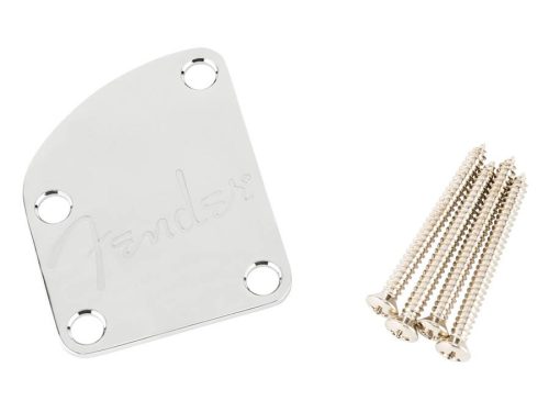 7708383049 Fender Genuine Replacement Part neck plate Deluxe and Elite guitars, 'F-logo', 4-bolt, chrome