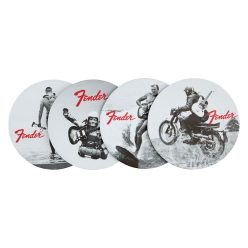   9106107000 Fender  vintage '60s ads coasters, black & white print on leather, 4 pcs.