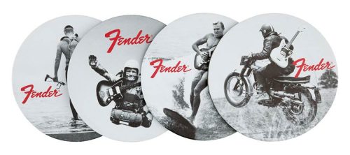 9106107000 Fender  vintage '60s ads coasters, black & white print on leather, 4 pcs.