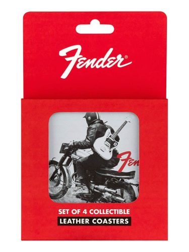 9106107000 Fender  vintage '60s ads coasters, black & white print on leather, 4 pcs.
