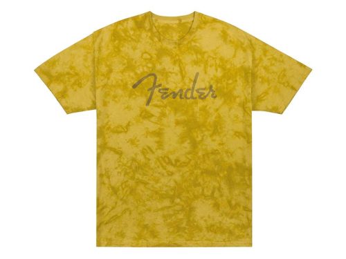 9122431306 Fender  spaghetti logo tie-dye T-Shirt, mustard, S