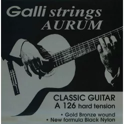   A-126 Galli Aurum string set classic, gold bronze wound, black nylon trebles, hard tension