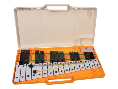 AG-27K Angel  glockenspiel, deluxe model, 27 notes, G-A, in mixed colors case, with 2 pairs of mallets