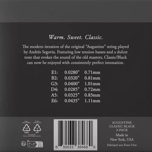 AU-CLBK/3 Augustine Classic Black string set classic, regular tension trebles & light tension basses - 3-PACK