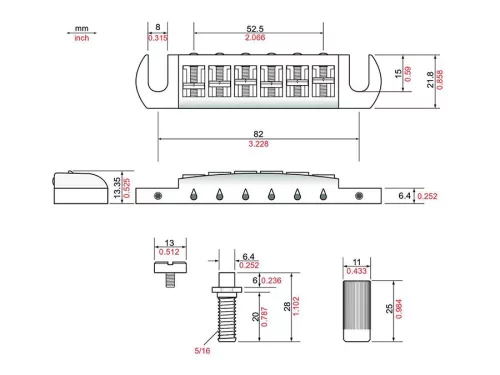 AVT2G-N TonePros  AVT2G wraparound bridge, for USA guitars, nickel