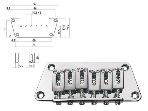 B-1540-C Boston  bridge-tailpiece, Stallion, pitch 10,5mm, strings though body, chrome