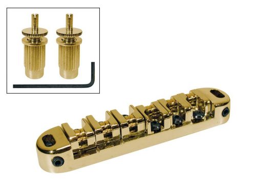 B-200-G Boston  bridge for e-guitar roller bridge model, with studs, 14" radius, stringspacing 50,4mm, gold